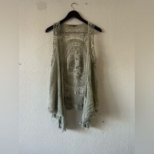 Miss Me Delicate Sage Green Crochet Lace‎ Vest Overlay Boho Fairy Dainty